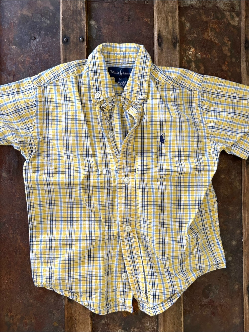 Ralph Lauren Boys Yellow & Blue Plaid Short-Sleeve Button-Down Shirt